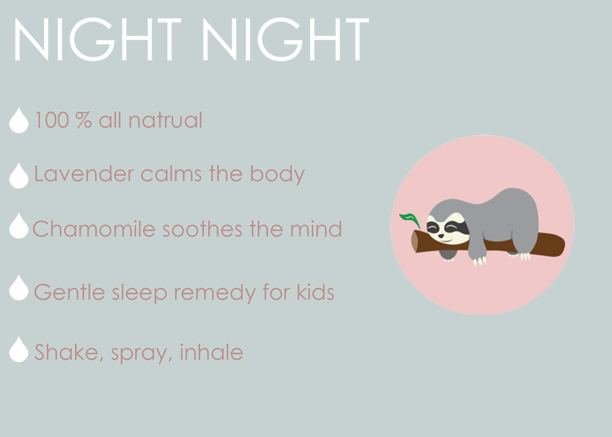 Night Night Kids Lavender Sleep Spray, Lavender + Chamomille Aromatherapy, Soothing + Kid Safe Essential Oils, Nightly Routine