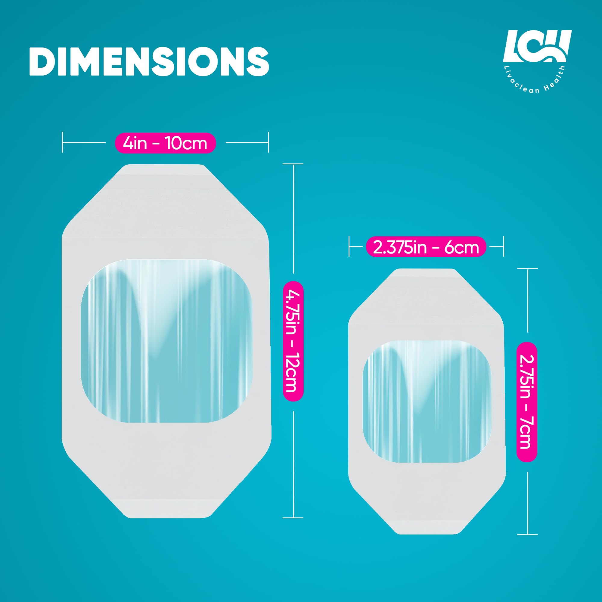 LCH 50 Pack Transparent Film Dressing Waterproof, 2 Sizes: 2.38 x 2.75 & 4 x 4.75, Waterproof Bandages for Swimming, Second Skin