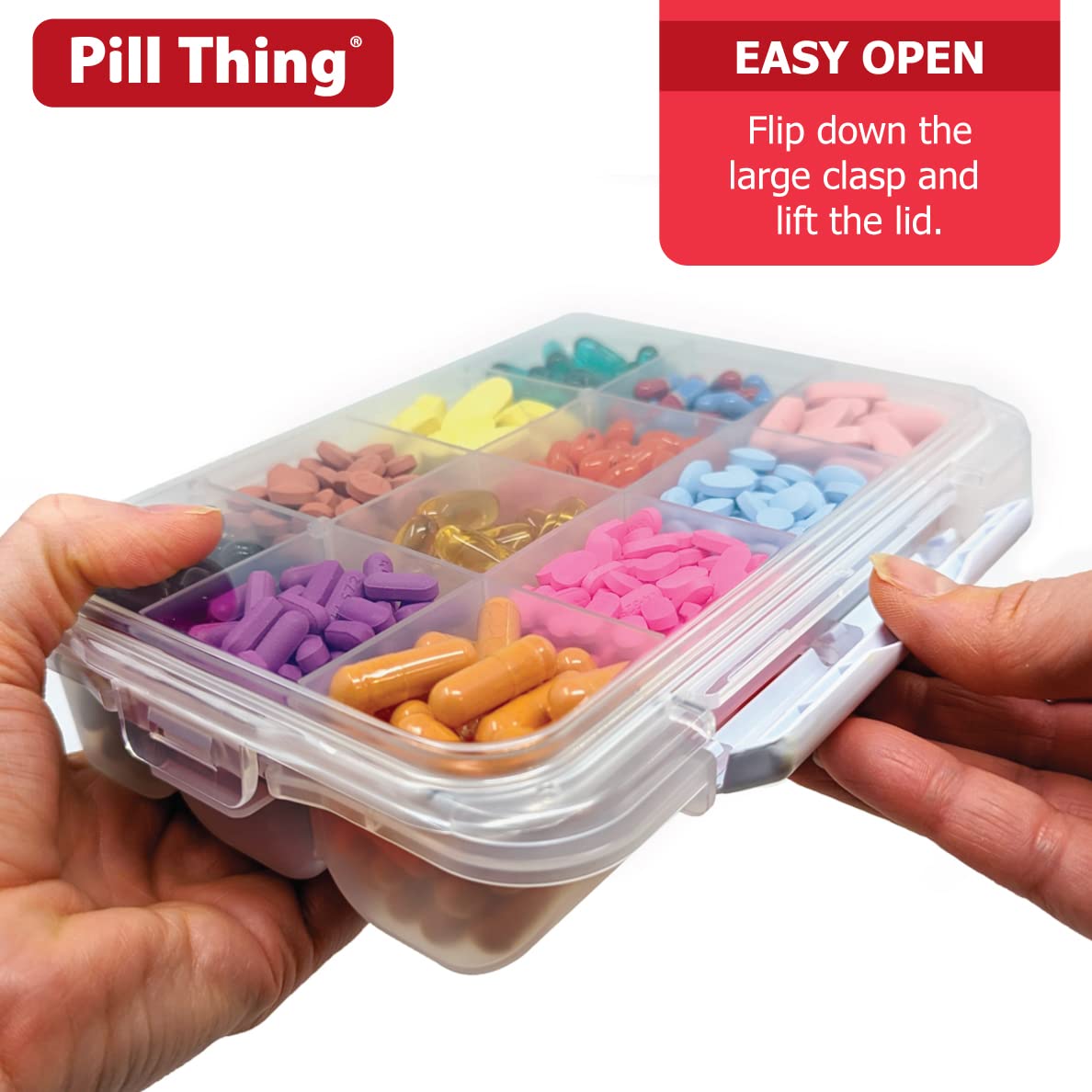 12 Compartment Large Pill Case with Airtight Seal - Silicone Gasket Waterproof Med Box with Medication Map (12 Compartment, 1 Pa