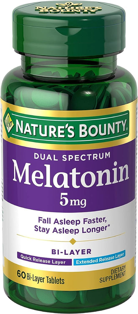 Nature's Bounty Melatonin 5mg Dual Spectrum, 100% Drug Free Sleep Supplement, Quick Release and Extended Release, Promotes Relax