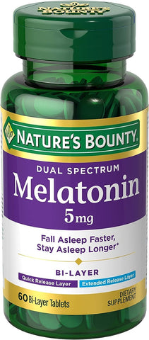 Nature's Bounty Melatonin 5mg Dual Spectrum, 100% Drug Free Sleep Supplement, Quick Release and Extended Release, Promotes Relax