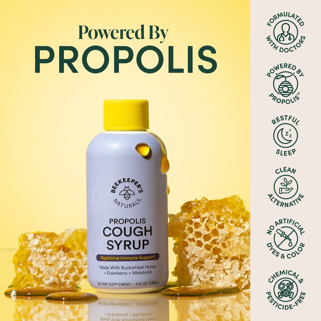 BEEKEEPERS NATURALS B.Better Nighttime Cough Syrup for Adults - Elderberry Extract, Bee Propolis Extract, Buckwheat Honey - Immu