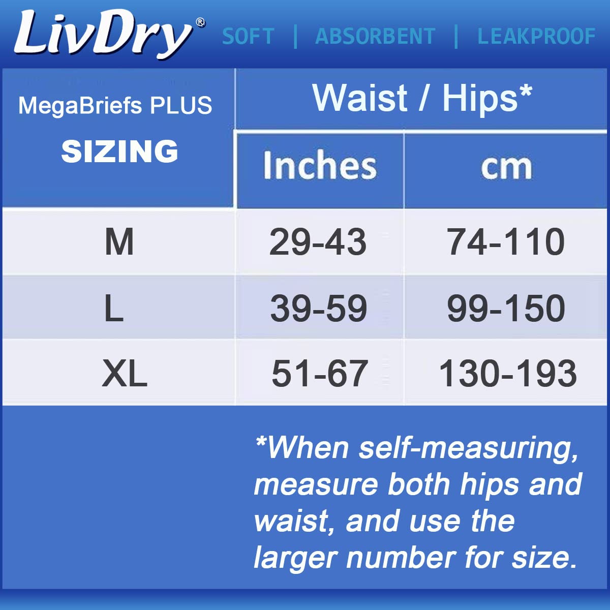 LivDry MegaBriefs XL Adult Diapers with Tabs, Max 12-Hour Capacity, Super Absorbent Incontinence Underwear, Leak Protection Brie