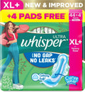 Whisper Ultra Xl+ Sanitary Pads, 48 Count, Heavy Flow Protection, No Gap No Leaks, Cotton Like Softness, With Curvewear Technolo