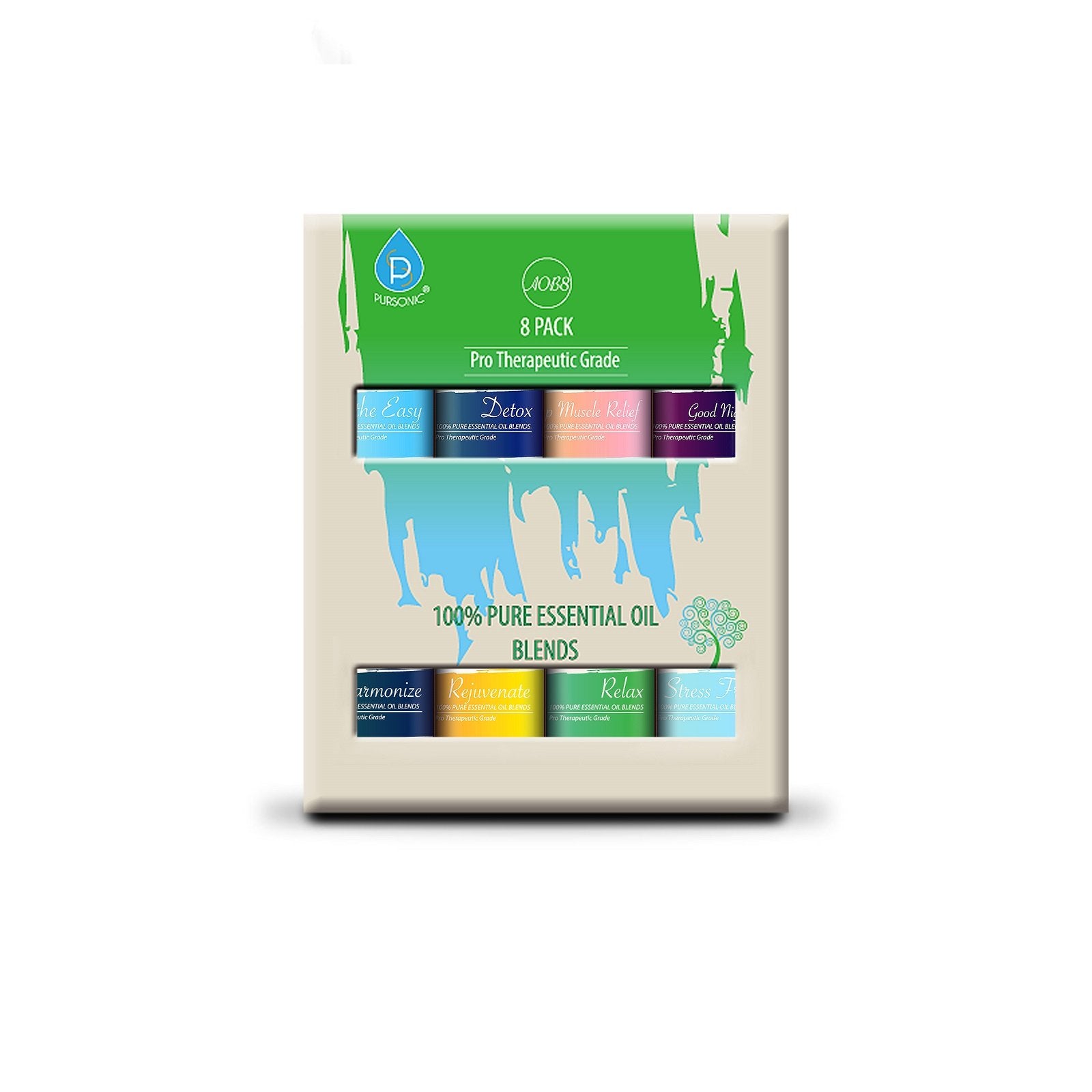 Pursonic Blends of 100% Pure Essential Aromatherapy Oils Gift Set-8 Pack , 10ML