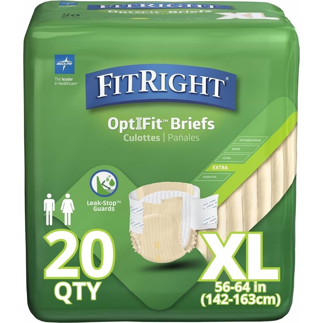 Medline FitRight Extra+ Adult Diapers, Disposable Incontinence Briefs, Leak-Proof Diaper, Absorbent Briefs For Men & Women, Maxi
