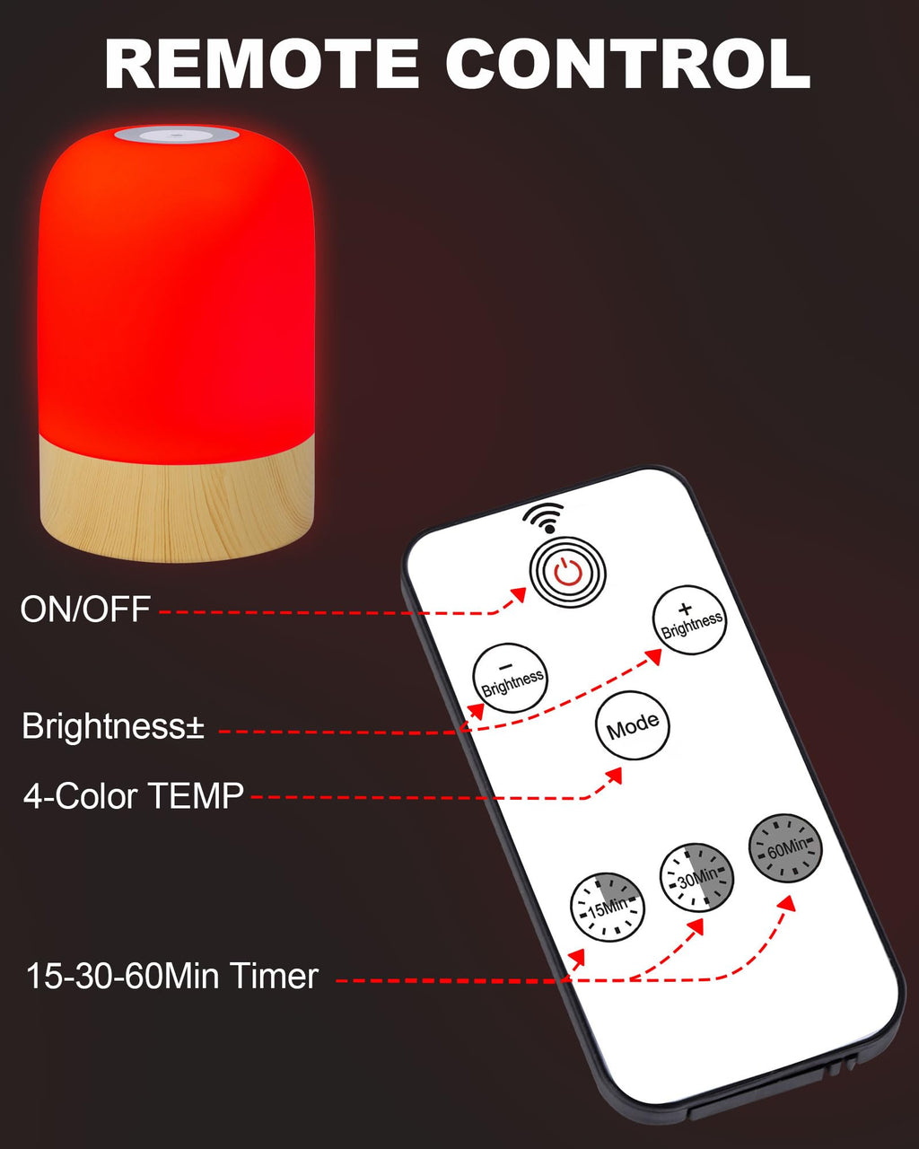 Aoife 670nm Red Light Sleep Lamp for Bedside Sleep with 4 Color Modes Red Warm White Natural Cool White 10 Brightness Levels Tou