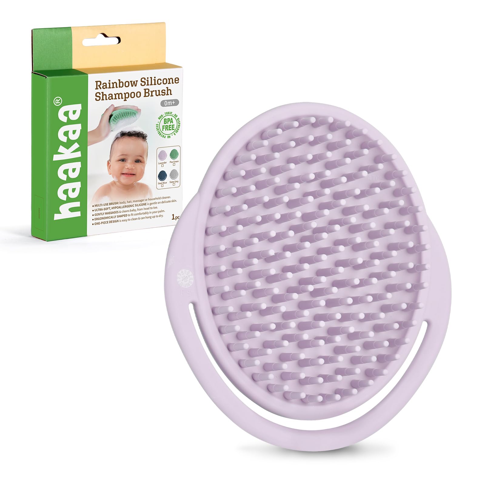 haakaa Silicone Shampoo Brush - Cradle Cap Brush Comb - Baby Hair Scrubber - Scalp Massager for Newborns & Toddlers - 1pk-Lavend