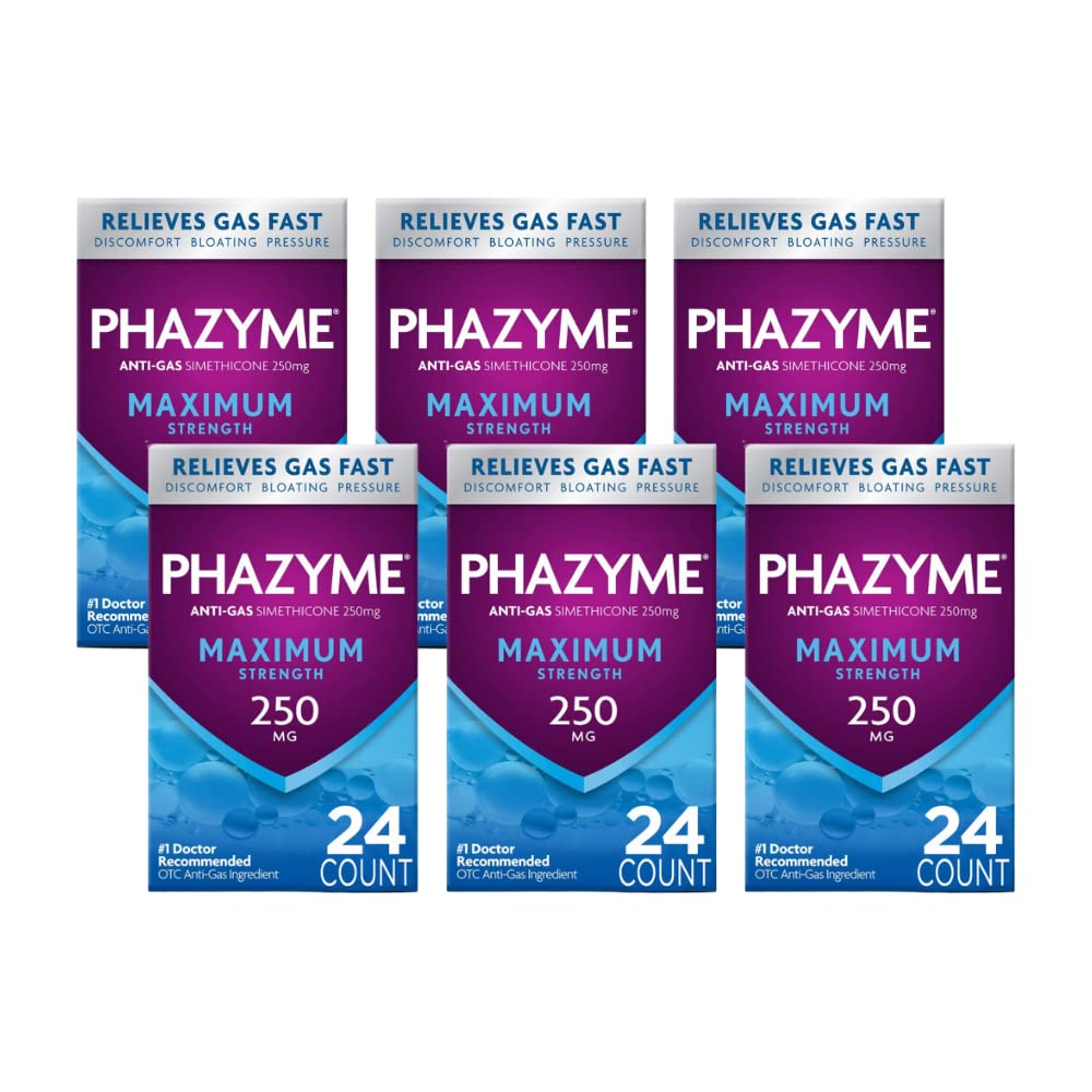 Phazyme Maximum Strength 250 mg Anti-Gas Softgels 24 Count (Pack of 6)