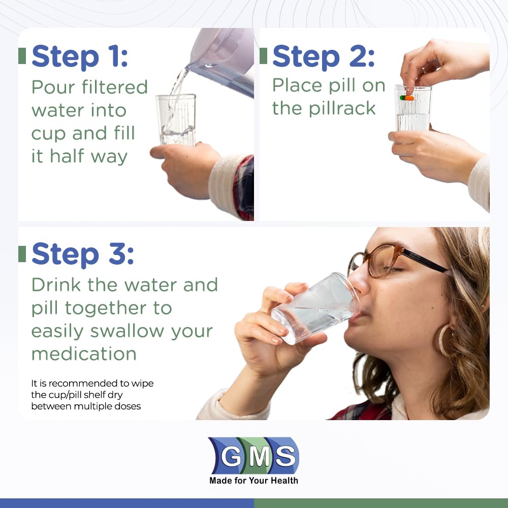 GMS Pill Taker Cup - Makes Swallowing Medium to Large Tablets, Capsules & Pills Easy - Simply Drink Medicines Along with Water -