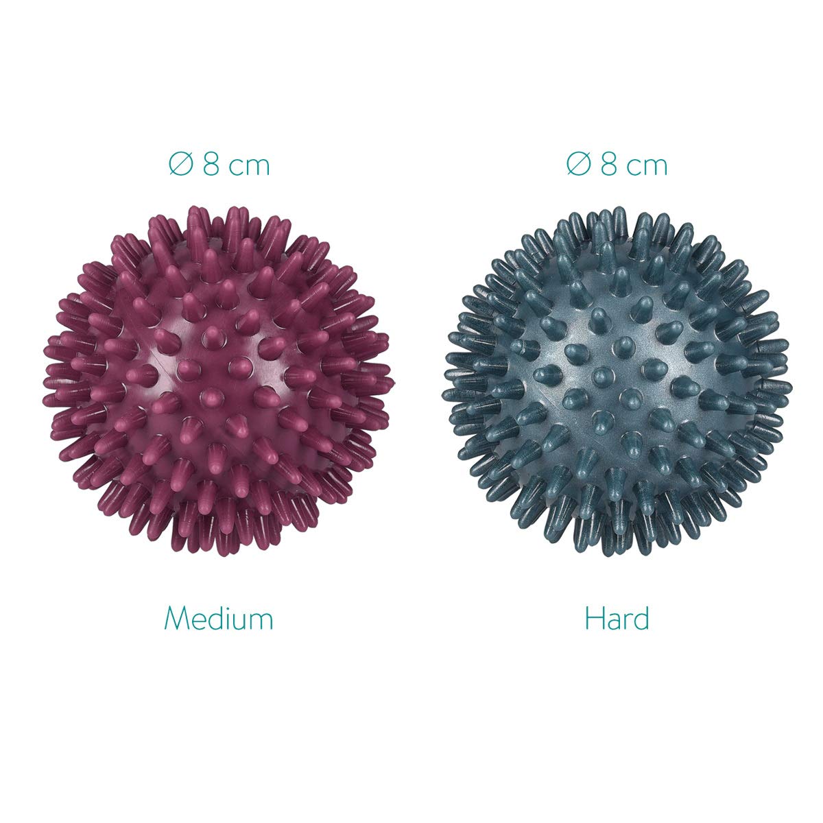 Navaris Spiky Massage Balls - Set of 2 - Hedgehog Balls for Self Massage - 1x Medium-Hard & 1x Hard Ball - Pair of Bumpy Massage