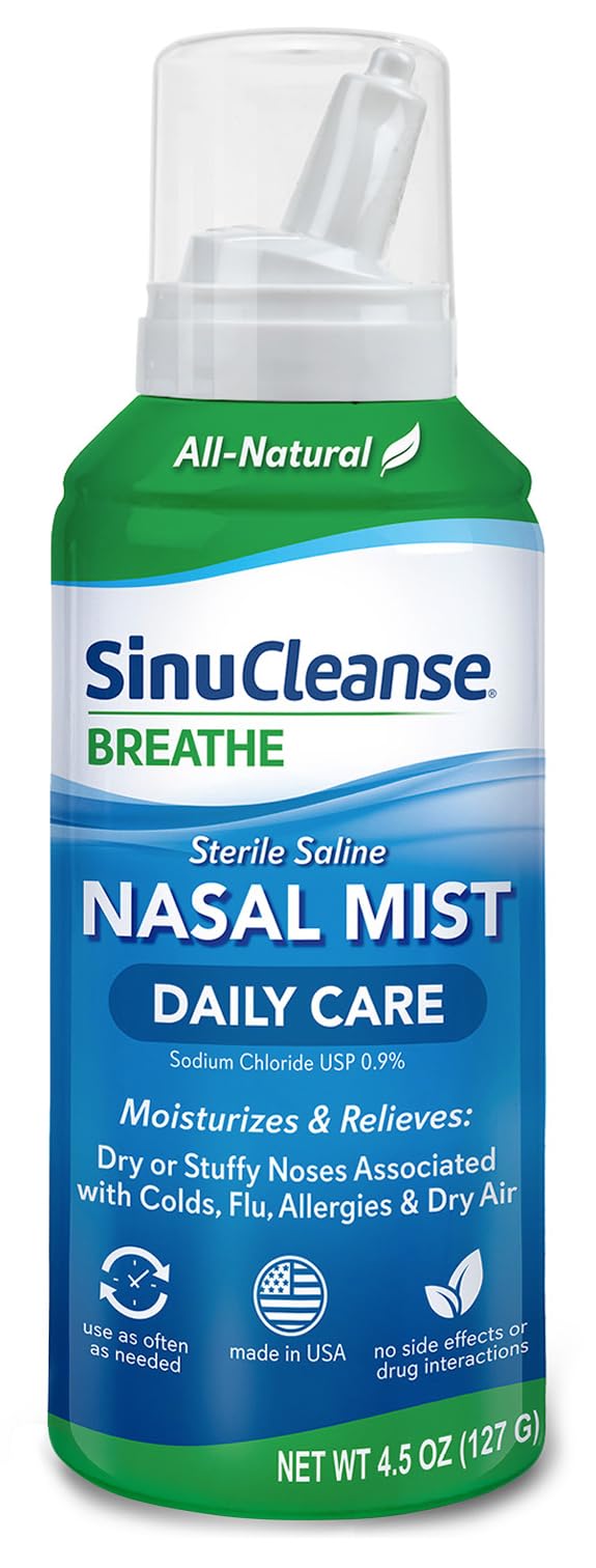 SinuCleanse Daily Care Sterile Saline Nasal Spray, Ultra Fine Mist, Instantly Moisturizes & Relieves Everyday Nasal Congestion D