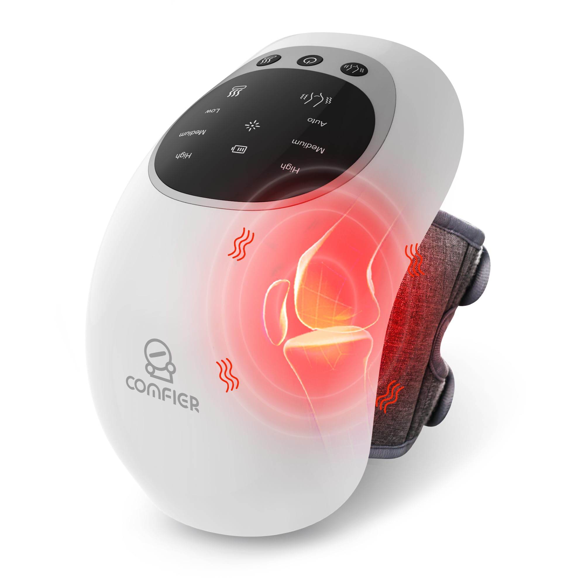 COMFIER Cordless Knee Massager with Heat, Upgraded Heated Knee Brace with 18.9 Inch Knee Straps, Rechargeable Knee Massager with