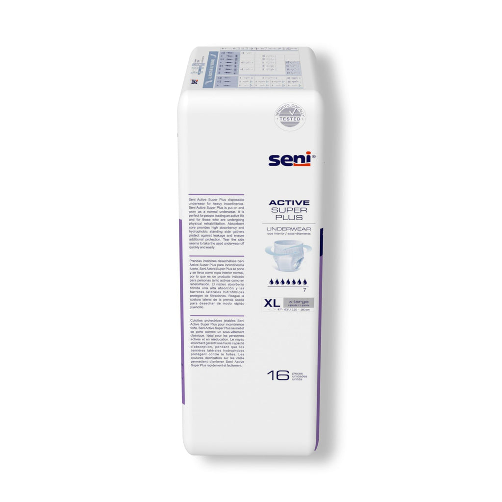 Seni Active Super Plus Disposable Underwear Pull On with Tear Away Seams X-Large, S-XL16-AP1, 64 Ct