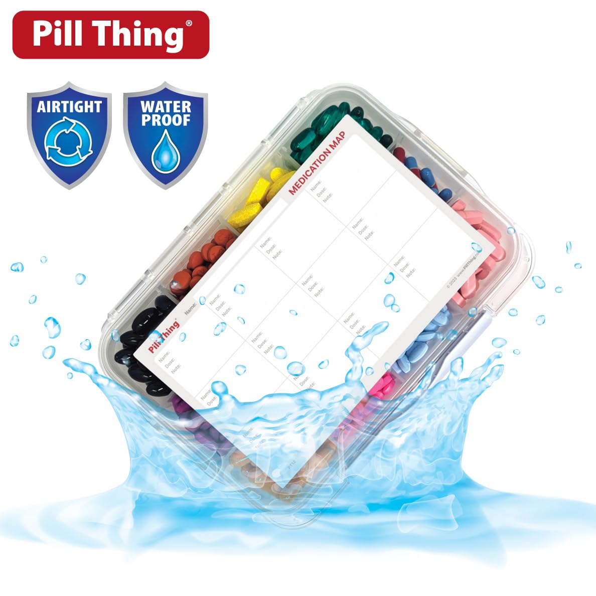 12 Compartment Large Pill Case with Airtight Seal - Silicone Gasket Waterproof Med Box with Medication Map (12 Compartment, 1 Pa
