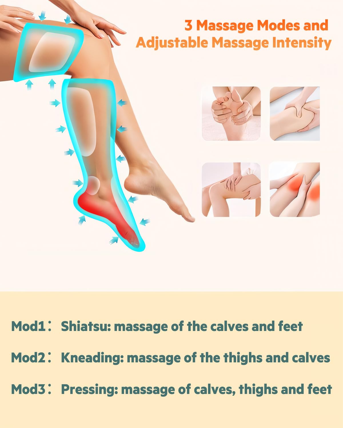 LINGTENG Leg Air Compression Massager for Foot Heat, Air Compression Calf Massage and Thigh Massage, Handheld Controller 3 Inten