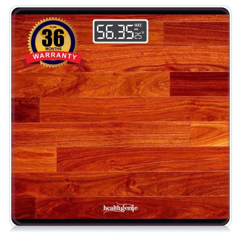 Healthgenie Weight Machine For Body Weight With 3 Yrs Warranty & Thick Tempered Glass Lcd Display Digital Weighing Machine (Red 