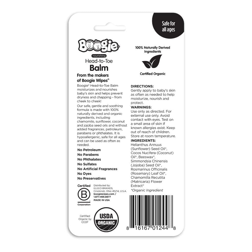 Baby Balm Stick by the Makers of Boogie Wipes, Moisturizes and Soothes from Head to Toe, Hypoallergenic, Naturally Derived, 0.49