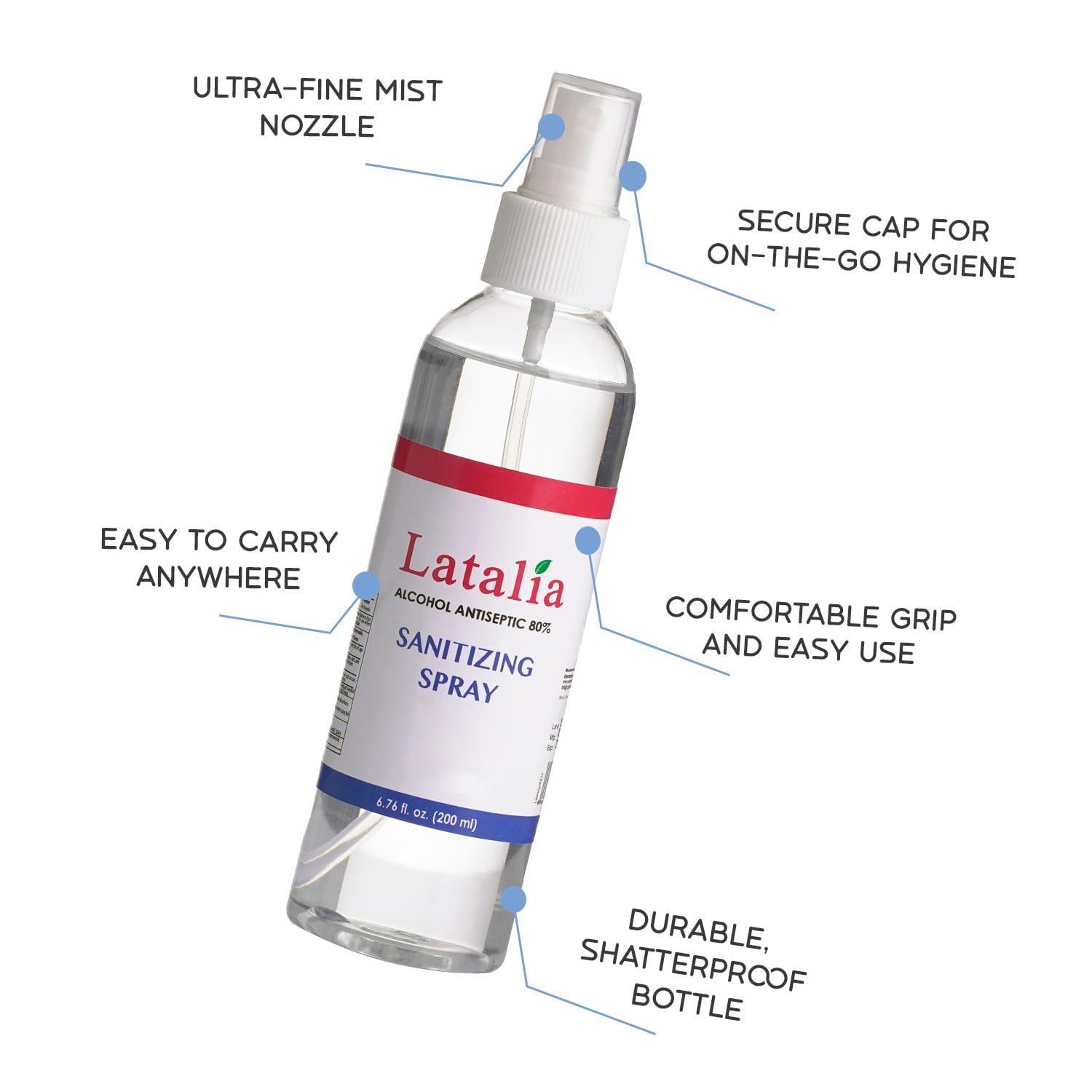 Latalia Hand Sanitizer Spray - Pack of 24 Unscented Spray Hand Sanitizer for Hands (6.67 Fl oz)