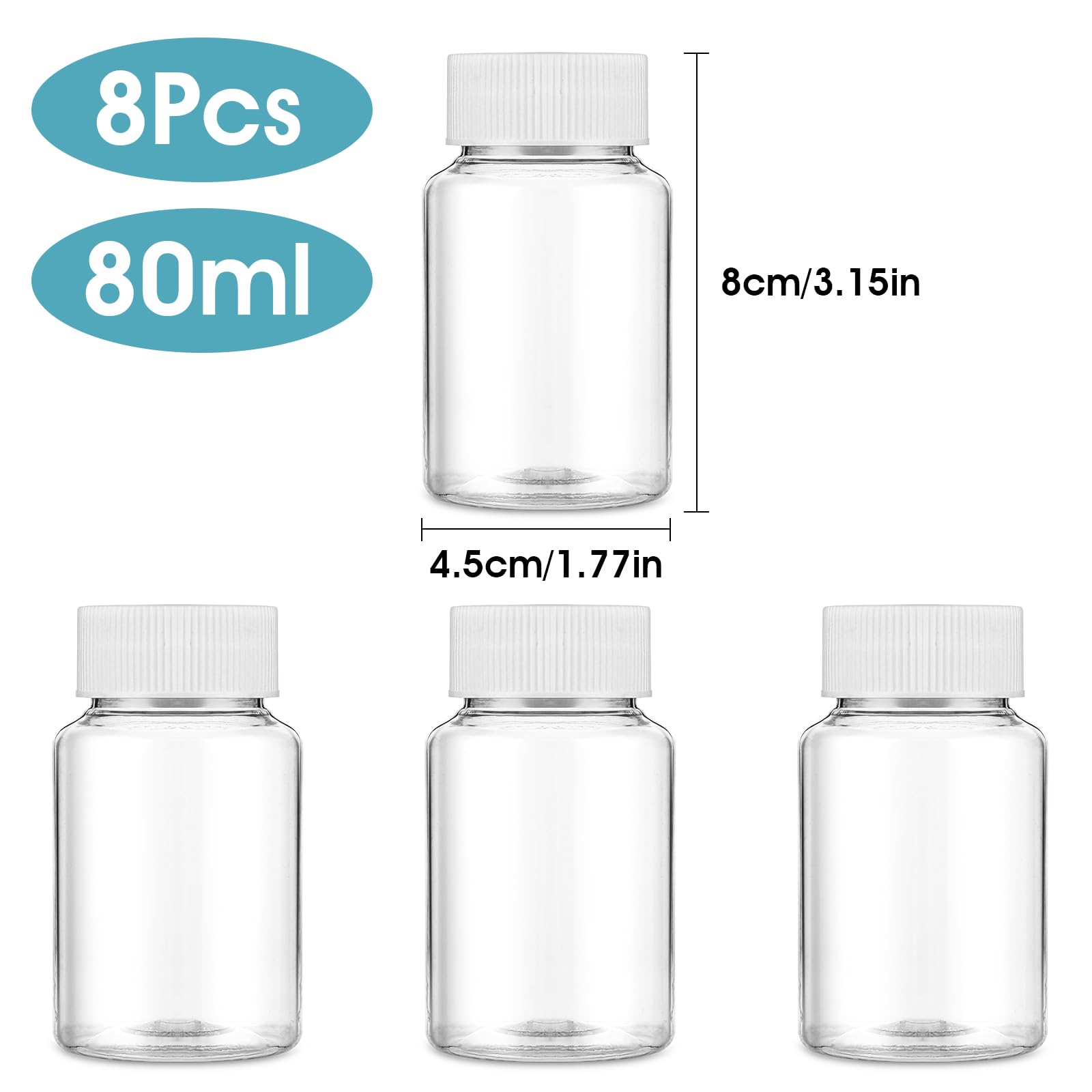 YUXIANLB 8 Pcs Empty Pill Bottles, 80ml Pill Bottles Empty with Caps Plastic Pill Bottles Clear Medicine Small Travel Pill Bottl