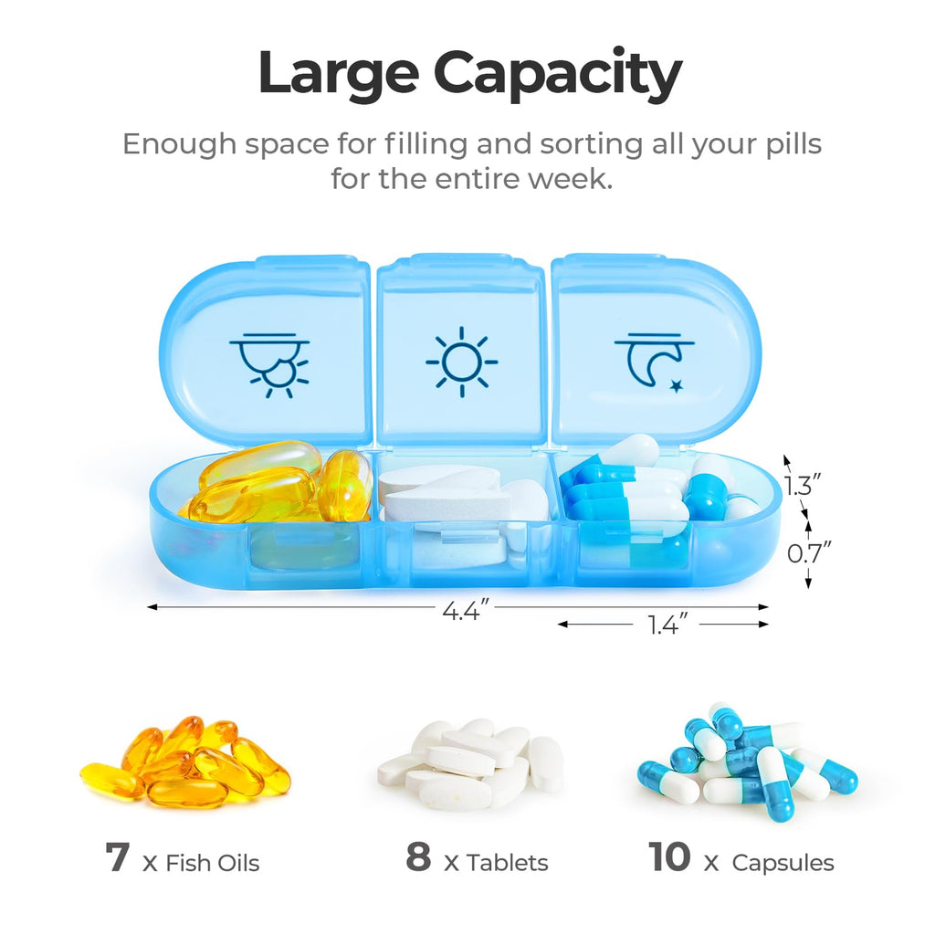 AUVON Weekly Pill Organizer 3 Times a Day, Large Pill Box 7 Day with A PU Leather Bag, Protabel Travel Pill Case Medication Remi