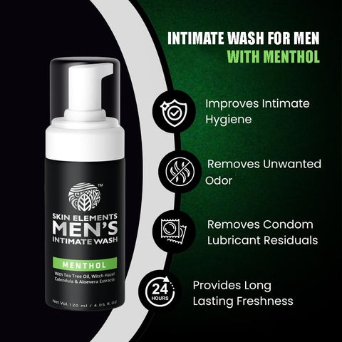 Skin Elements Intimate Wash for Men with Menthol (4.05 fl. oz.) | pH Balanced Foaming Private Part Cleaner | Prevents Itching, I