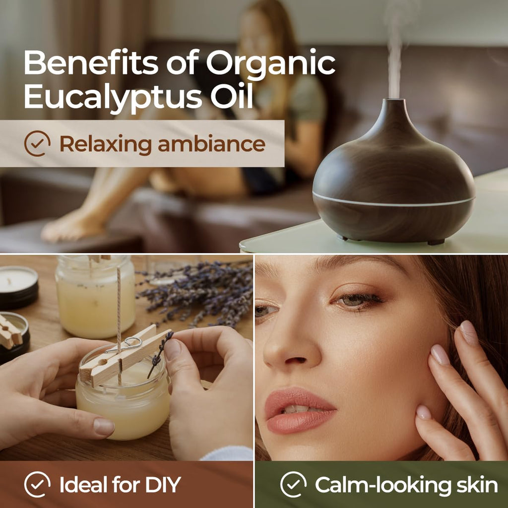 Gya Labs Organic Eucalyptus Essential Oil for Diffuser - 100% Pure Natural Eucalyptus Oil Organic for Skin, Hair, Soap Making &