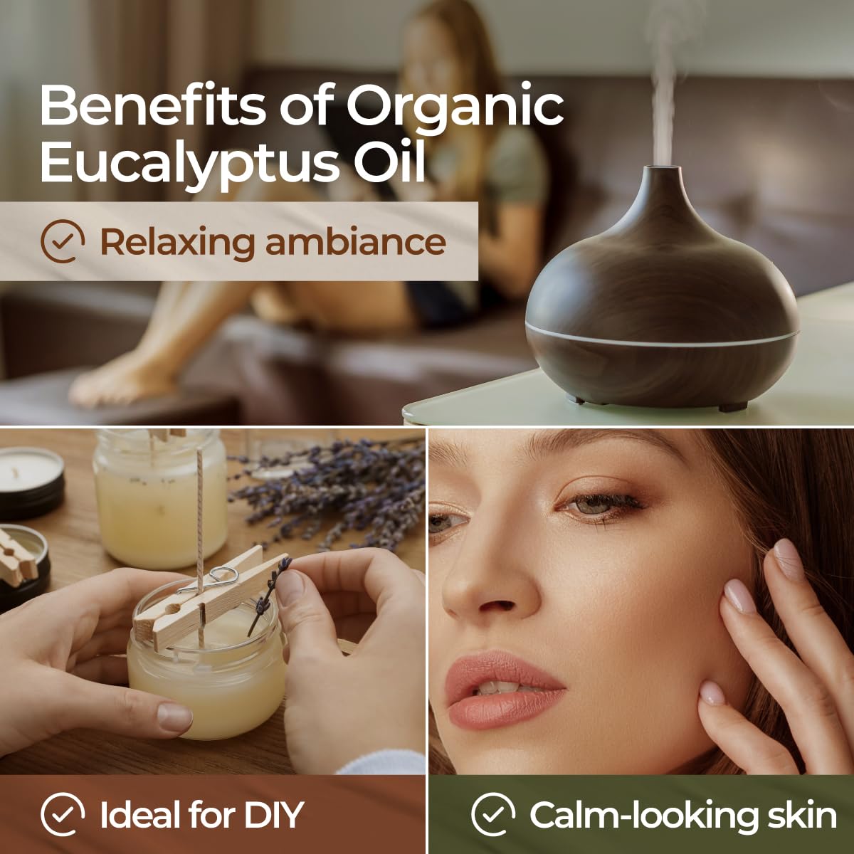 Gya Labs Organic Eucalyptus Essential Oil for Diffuser - 100% Pure Natural Eucalyptus Oil Organic for Skin, Hair, Soap Making &
