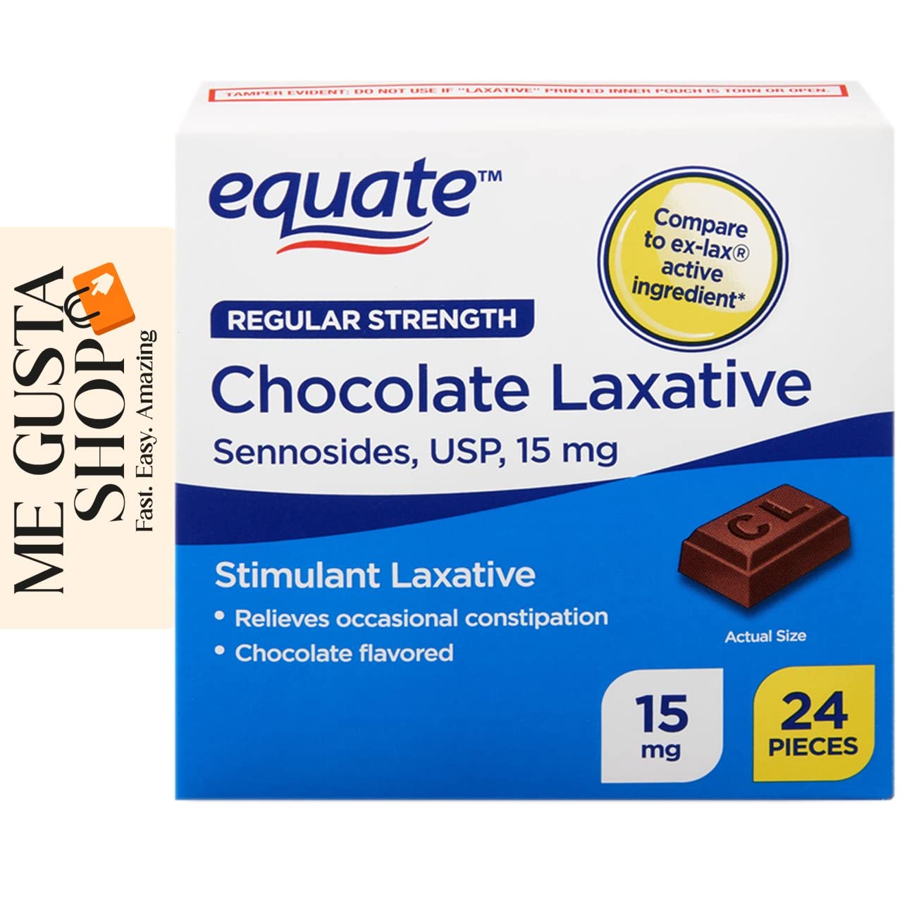 Equate Regular Strength Chocolate Laxative, Sennosides, Laxative Chocolate USP, 15mg, 24 Count Pack of 2 Includes Pill Organizer