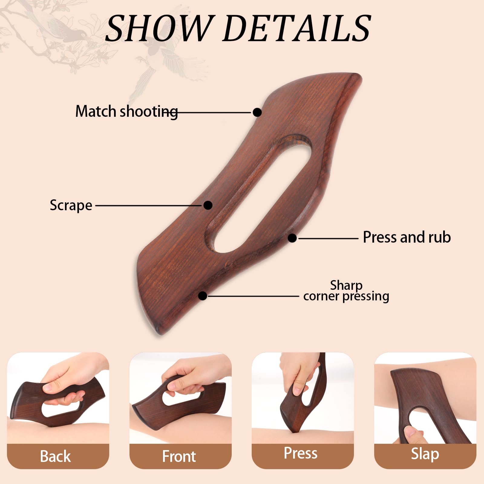 Lymphatic Drainage Massager - Wooden Gua Sha Tool, Manual Body Scraper, Anti-Cellulite Massage Tool for Women & Men