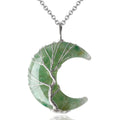 MAIBAOTA Green Aventurine Necklace Healing Crystal Stones Tree Life Wire Wrapped Crescent Moon Phase Pendant Necklace Mothers Da