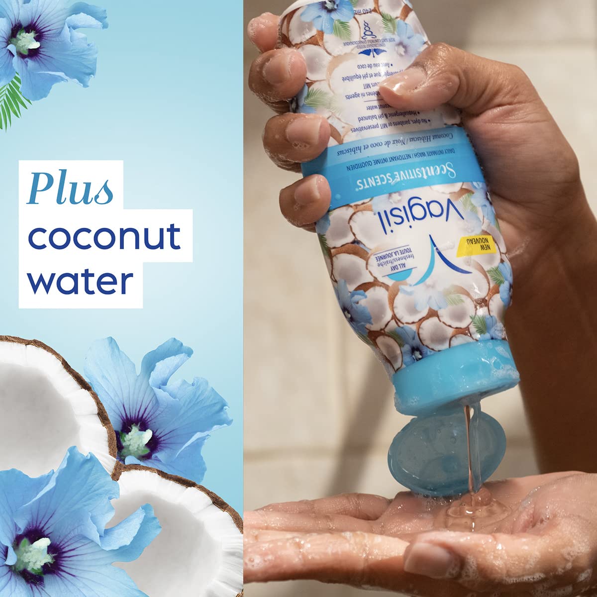 Vagisil Feminine Wash for Intimate Area Hygiene, Scentsitive Scents, pH Balanced and Gynecologist Tested, Coconut Hibiscus, 12 o