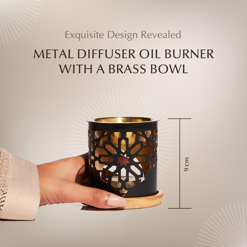 Essential Oil Burner by Dukhni | Brass Burner with Candle | Use for Aroma Oil, Diffuser Oils | Relax with Home Aromatherapy, for