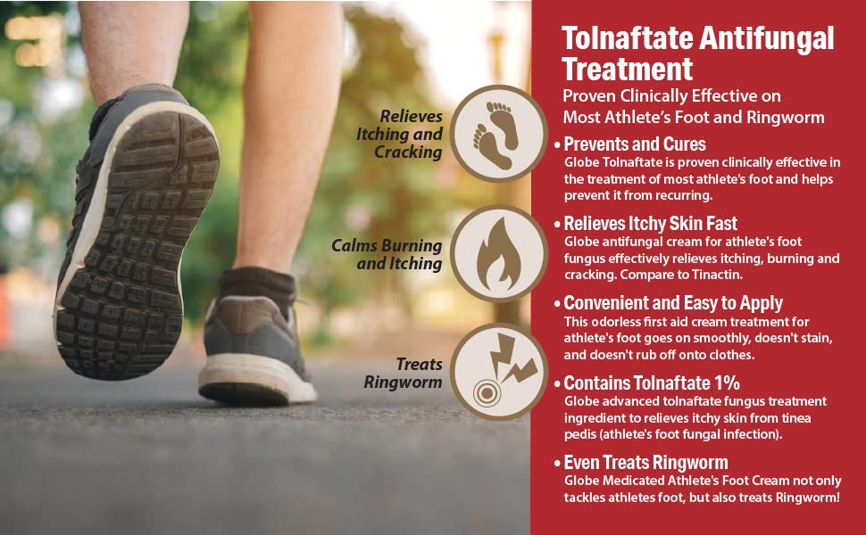 Globe Tolnaftate 1%, 1 Oz Antifungal Treatment, Proven Clinically Effective on Most Athletes Foot and Ringworm (3 Pack)