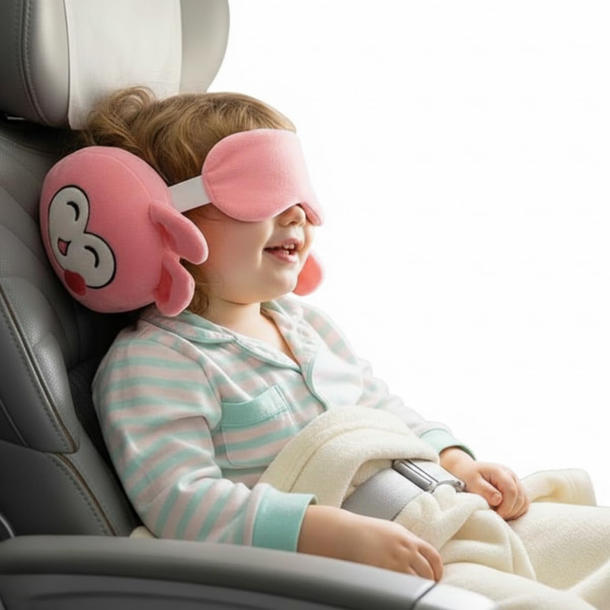 Kelexx AllInOne Sleep Friendly Eye Mask Pillow With Integrated Neck & Lumbar Support, Cute Mousse Macaron Design, Soft Travel 
