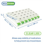 EZY DOSE Weekly (7 Day) 4 Times a Day Push Button Pill Organizer and Vitamin Planner, Removable Daily Pillboxes, Green, Convenie