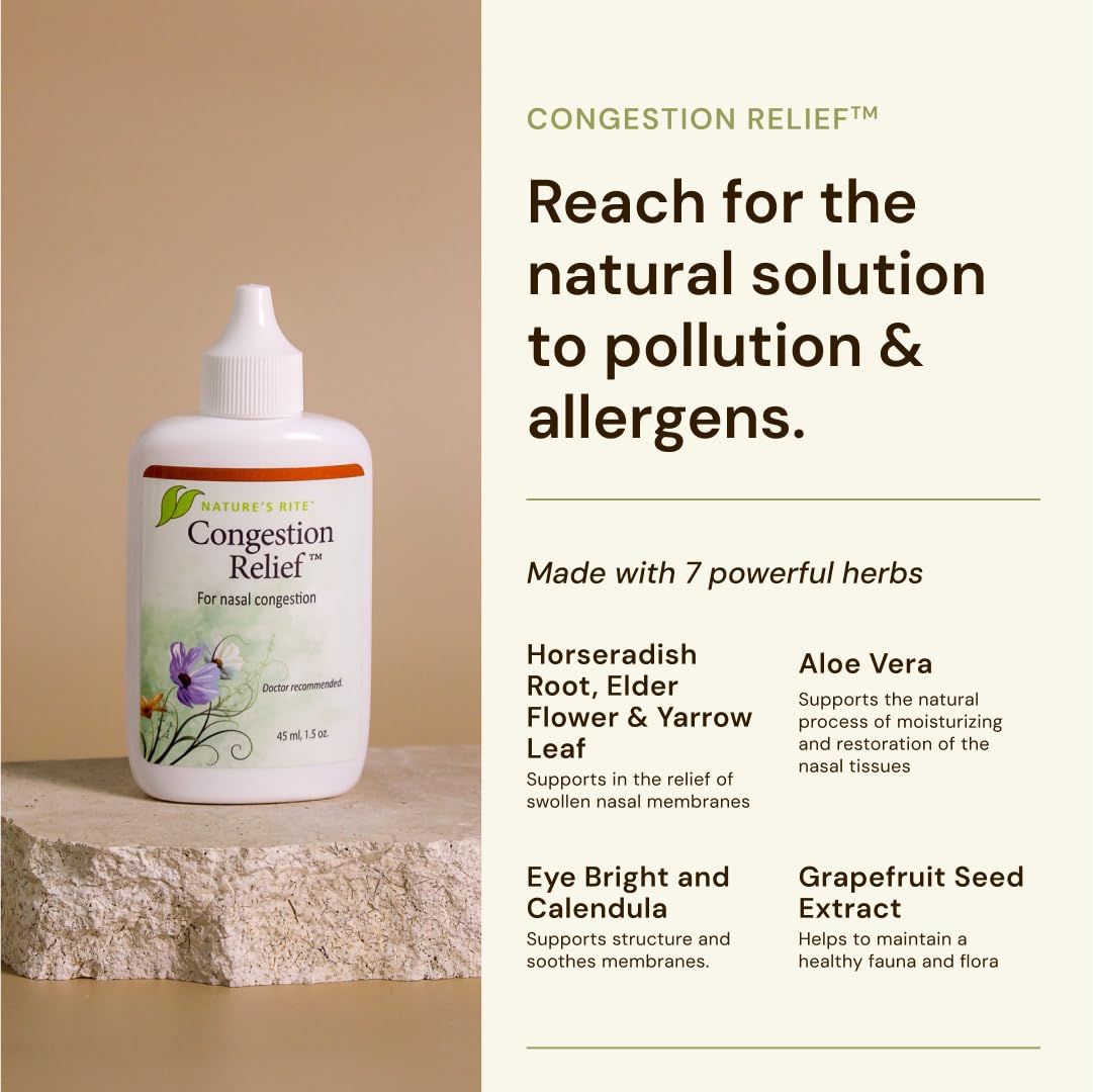 Natures Rite Nasal Spray Decongestant, Congestion Relief, 1.5 oz. (45 mL), Portable, All Natural Sinus Nose Spray, Non-Addictiv