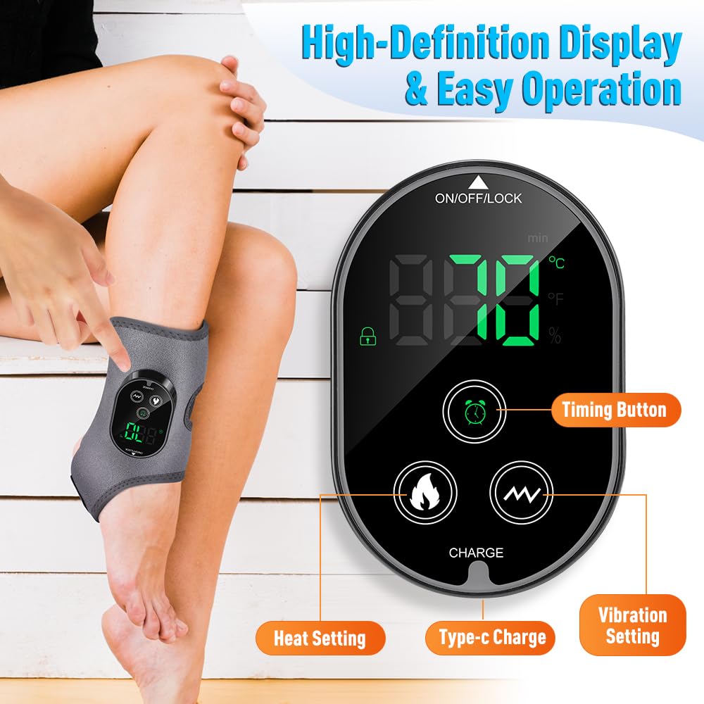 Ankle Massager,3-in-1 Wearable Hot & Vibration Massager for Feet, Ankles, and Arms | Reusable Heating Pad Brace for Home Recover