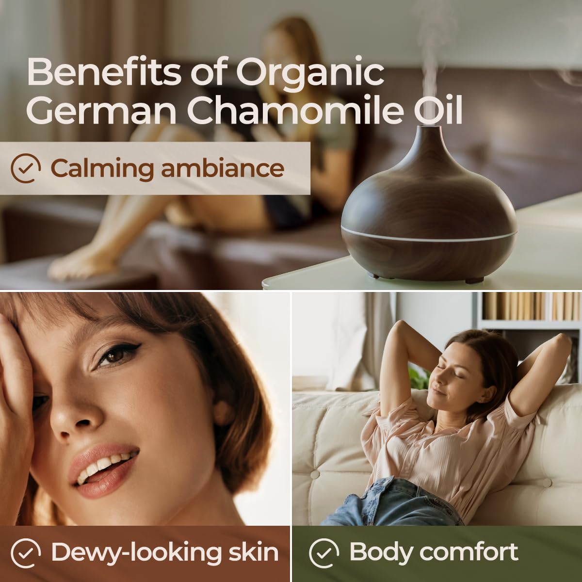 Gya Labs USDA Certified Organic German Chamomile Essential Oil for Diffuser - 100% Pure Natural Organic Chamomile Oil for Skin,