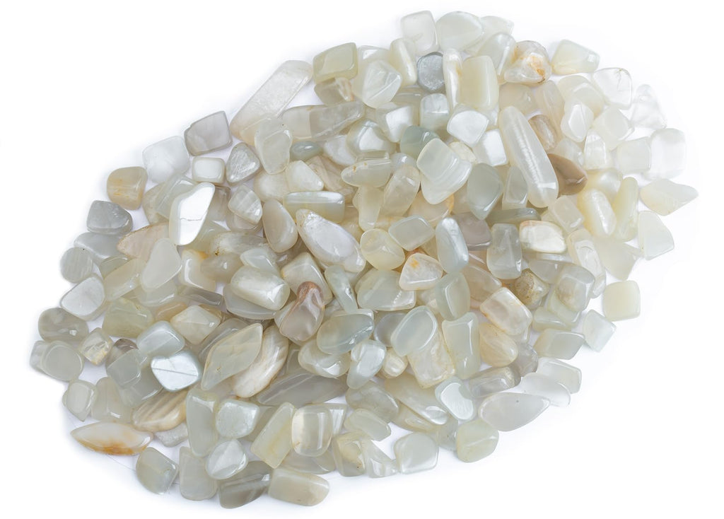 ZenQ 1 lb White Moonstone Tumbled Stone Chips Crushed Natural Crystal Quartz Pieces
