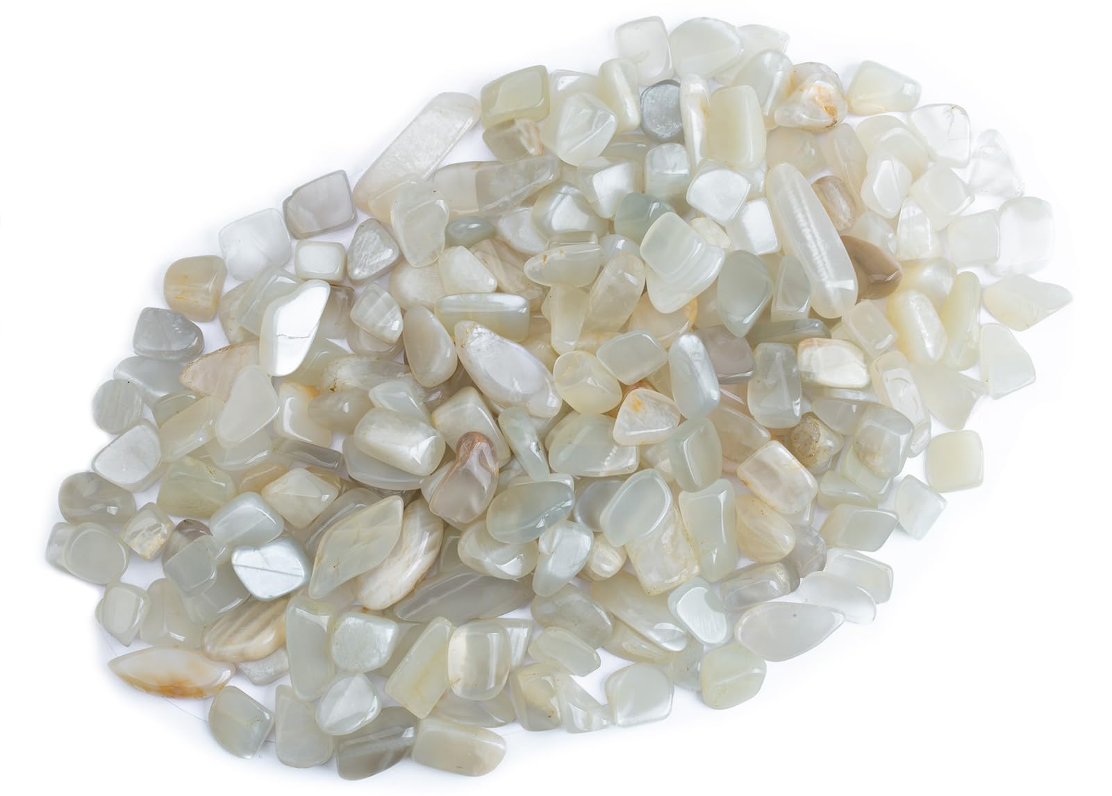 ZenQ 1 lb White Moonstone Tumbled Stone Chips Crushed Natural Crystal Quartz Pieces