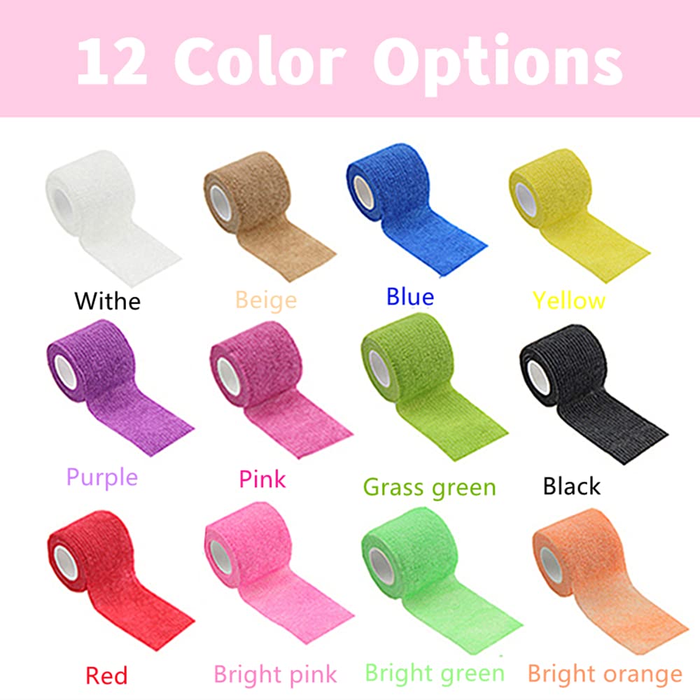 12 Pack 2 x 5 Yards Self Adhesive Elastic Bandage Wrap Stretch Self-Adherent Tape for First Aid,Sports, Wrist, Ankle (12 Colors)