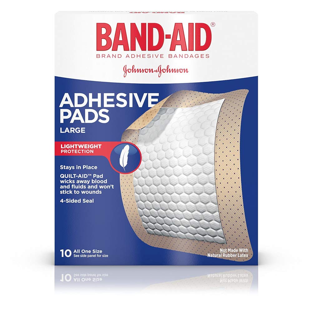 Band-Aid Brand Tru-Stay Adhesive Pads, Large Sterile Bandages for Wound Care and Protection, Large Size, 10 ct ( Pack of 4)