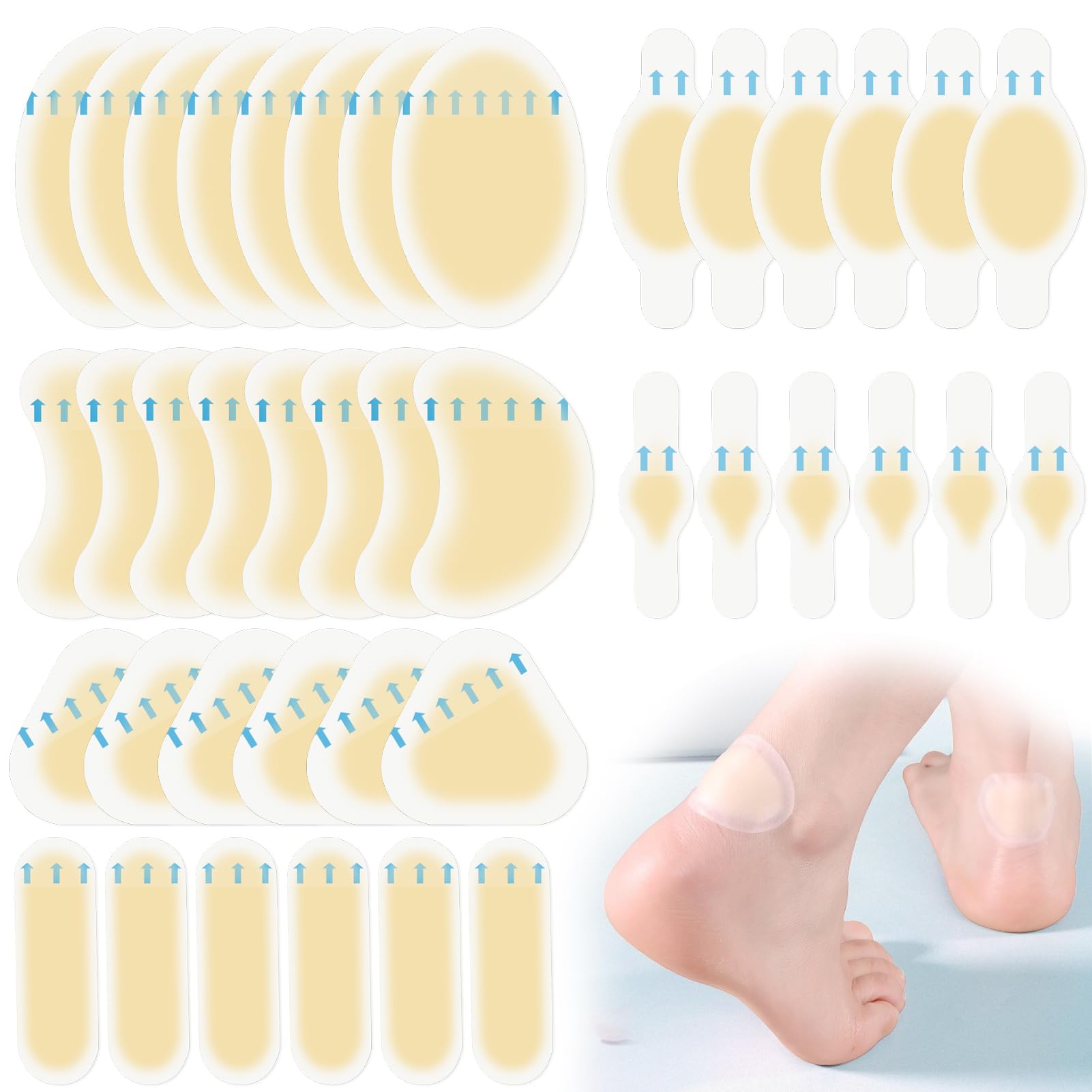 40ct Hydrocolloid Bandages Blister Bandages for Feet, Water Resistant Gel Blister Pads Blister Cushions for Heel Blister Prevent