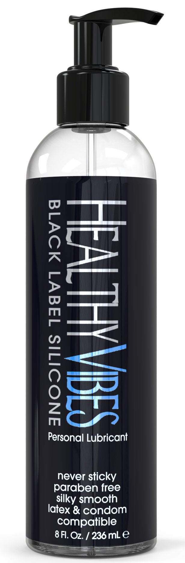 Healthy Vibes Black Label Silicone Lubricant - Silicone Based Lube Lasts Long & Easy to Clean, Water Resistant, Safe for Most Sk