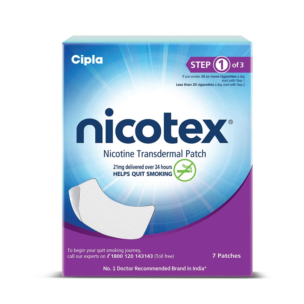 Cipla Nicotex Nicotine Transdermal Patch | Helps To Quit Smoking | Who  Approved Therapy | 7 Patches (Step 121Mg)