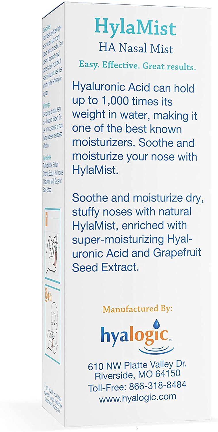 Hyalogic HylaMist Nasal Spray | Hyaluronic Acid Nasal Mist Spray Bottle | Nasal Moisturizer for Dry Nose | Stuffy Nose Relief |