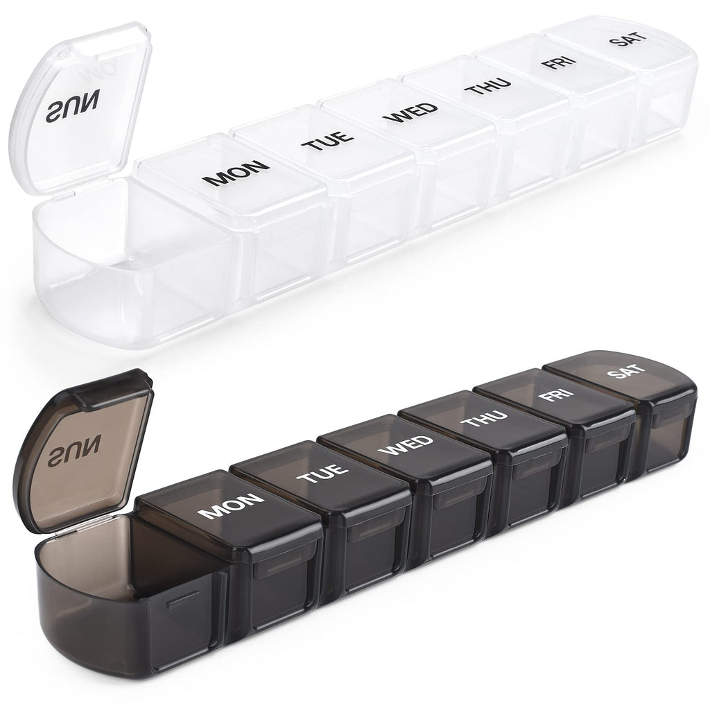 LEMBOL Large Weekly Pill Organizer 2 Pack,Daily Vitamin Case Box 7 Day with XL Compartment,Travel Friendly Medicine Organizer fo