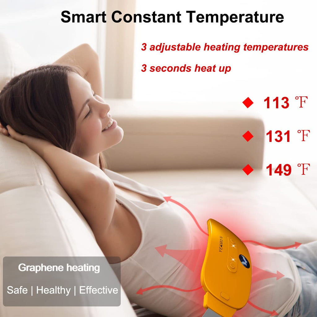 Portable CordlessElectric Waist Belt Device, Fast with 3 Heat Levels and 3 Massage Modes, Back or Belly Heating Pad for Women an