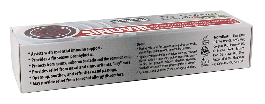 DR. SCHAVIT Eucalyptus+ SINUVIR - Herbal Nasal Ointment for Immune Defense. Natural Moisturizer Balm for Relief from Sore Dry No